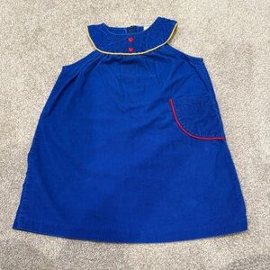 Vintage Sparkle Girls Blue Curdoroy Jumper Dress Heart Button Red Yellow Trim 6